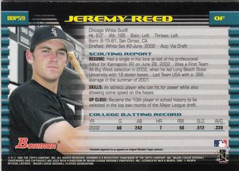 2002 Bowman Draft Picks & Prospects #BDP59 Jeremy Reed Back
