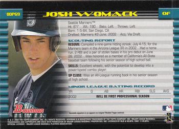 2002 Bowman Draft Picks & Prospects #BDP69 Josh Womack Back