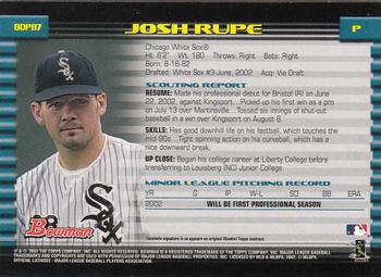 2002 Bowman Draft Picks & Prospects #BDP87 Josh Rupe Back