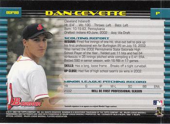 2002 Bowman Draft Picks & Prospects #BDP88 Dan Cevette Back