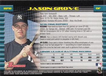 2002 Bowman Draft Picks & Prospects #BDP110 Jason Grove Back