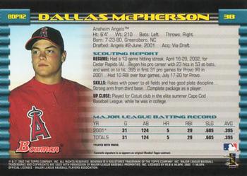 2002 Bowman Draft Picks & Prospects #BDP112 Dallas McPherson Back
