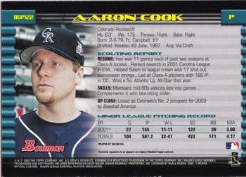 2002 Bowman Draft Picks & Prospects #BDP122 Aaron Cook Back