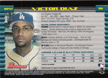 2002 Bowman Draft Picks & Prospects #BDP157 Victor Diaz Back