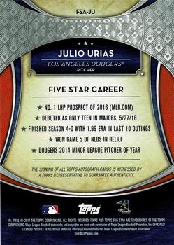 2017 Topps Five Star #FSA-JU Julio Urias Back