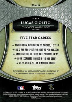 2017 Topps Five Star #FSA-LG Lucas Giolito Back