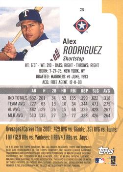 2002 Bowman's Best #3 Alex Rodriguez Back