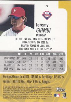2002 Bowman's Best #7 Jeremy Giambi Back