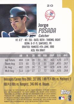 2002 Bowman's Best #20 Jorge Posada Back