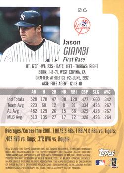 2002 Bowman's Best #26 Jason Giambi Back