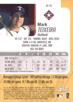 2002 Bowman's Best #65 Mark Teixeira Back