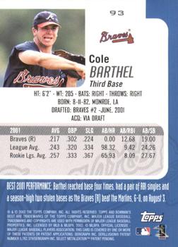 2002 Bowman's Best #93 Cole Barthel Back