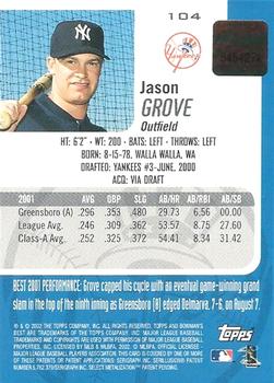 2002 Bowman's Best #104 Jason Grove Back