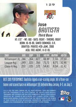 2002 Bowman's Best #129 Jose Bautista Back