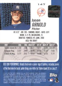 2002 Bowman's Best #147 Jason Arnold Back