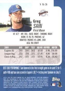 2002 Bowman's Best #153 Greg Sain Back