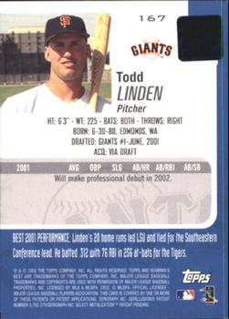 2002 Bowman's Best #167 Todd Linden Back