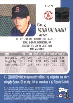 2002 Bowman's Best #174 Greg Montalbano Back