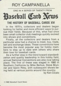 1982 Baseball Card News #XVI Roy Campanella Back