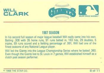 1988 Star Will Clark Bay Bombers Series #8 Will Clark Back