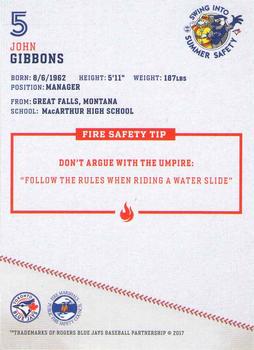 2017 Toronto Blue Jays Fire Safety #NNO John Gibbons Back