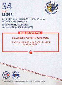 2017 Toronto Blue Jays Fire Safety #NNO Tim Leiper Back