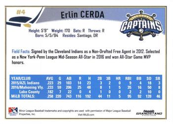 2017 Grandstand Lake County Captains #NNO Erlin Cerda Back