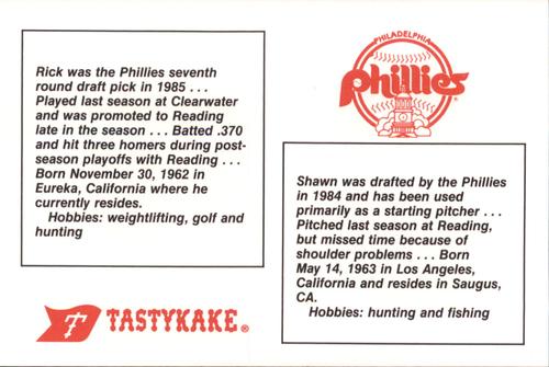 1987 Tastykake Philadelphia Phillies #NNO Shawn Barton / Rick Lundblade Back