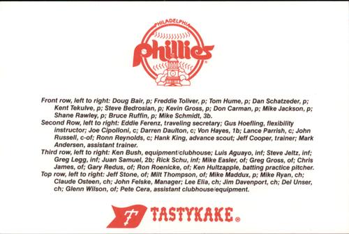 1987 Tastykake Philadelphia Phillies #NNO The 1987 Phillies Back
