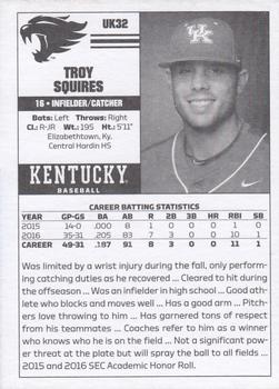 2017 Kentucky Wildcats #32 Troy Squires Back