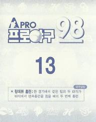 1998 Pro Baseball Stickers #13 Chul-Min Oh Back