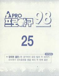 1998 Pro Baseball Stickers #25 Ho-Joon Lee Back