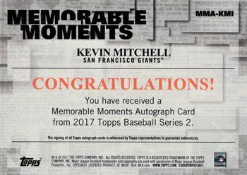 2017 Topps - Memorable Moments Autographs #MMA-KMI Kevin Mitchell Back