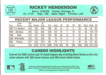 2002 Donruss Originals #185 Rickey Henderson Back