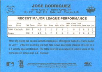 2002 Donruss Originals #244 Jose Rodriguez Back