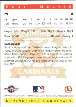1993 Classic Best Springfield Cardinals #29 Scott Melvin Back
