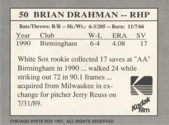 1991 Kodak Chicago White Sox #50 Brian Drahman Back
