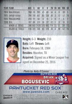 2017 Choice Pawtucket Red Sox #2 Brian Bogusevic Back