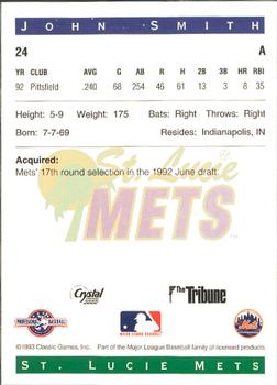 1993 Classic Best St. Lucie Mets #24 John Smith Back
