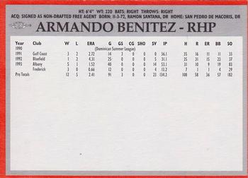 1994 Baltimore Orioles Program Cards #NNO Armando Benitez Back