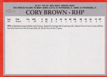 1994 Baltimore Orioles Program Cards #NNO Cory Brown Back