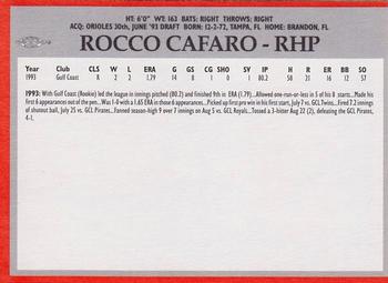 1994 Baltimore Orioles Program Cards #NNO Rocco Cafaro Back
