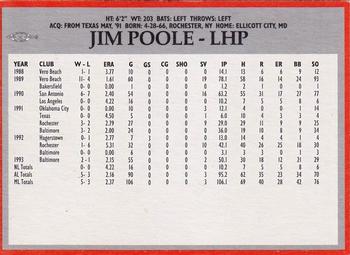 1994 Baltimore Orioles Program Cards #NNO Jim Poole Back