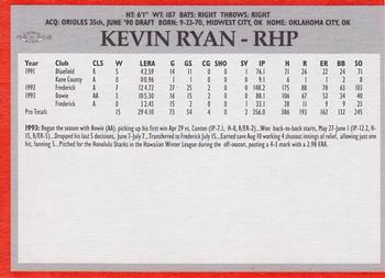 1994 Baltimore Orioles Program Cards #NNO Kevin Ryan Back