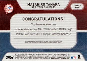 2017 Topps - Independence Day Commemorative MLB Logo Patch #IDML-MTA Masahiro Tanaka Back