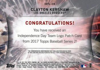 2017 Topps - Independence Day Commemorative Team Logo Patch #IDTL-CK Clayton Kershaw Back