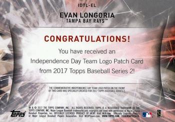 2017 Topps - Independence Day Commemorative Team Logo Patch #IDTL-EL Evan Longoria Back