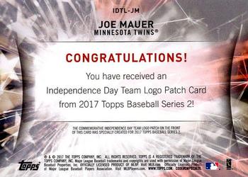 2017 Topps - Independence Day Commemorative Team Logo Patch #IDTL-JM Joe Mauer Back