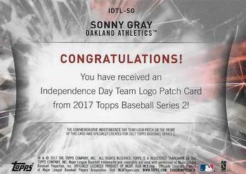 2017 Topps - Independence Day Commemorative Team Logo Patch Gold #IDTL-SG Sonny Gray Back