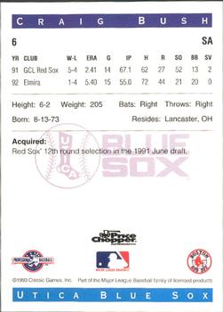 1993 Classic Best Utica Blue Sox #6 Craig Bush Back